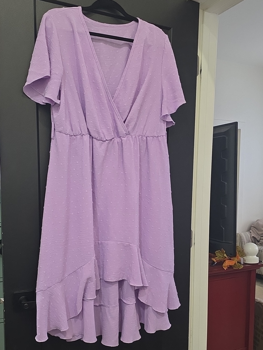 SHEIN Lilac V‑Neck High‑Low Ruffle Midi Dress